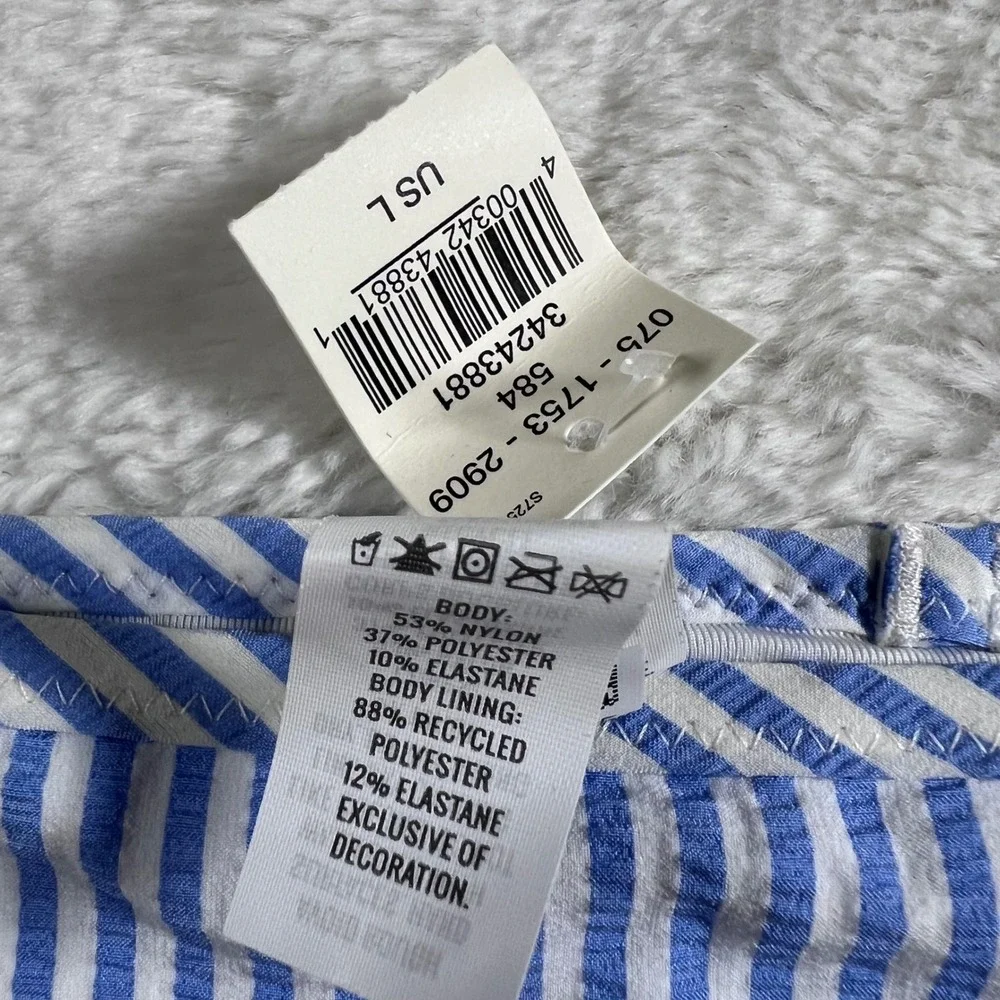 Aerie Women's Blue White Striped Seersucker Ruffle‎ Bikini Bottom Size Large NWT
